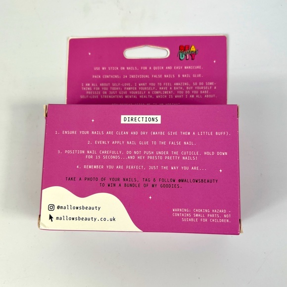 Mallow Beauty Pink With Cherry Design Stick On Nails NIB - Picture 3 of 3